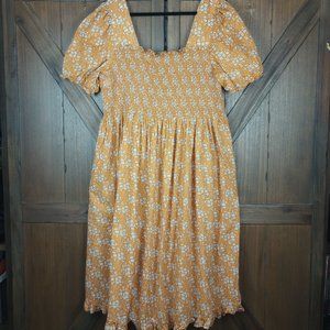 Mender mustard yellow smocked boho prairie dress 3x Cottagecore Anthropologie